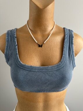 Zara blue ribbed crop top